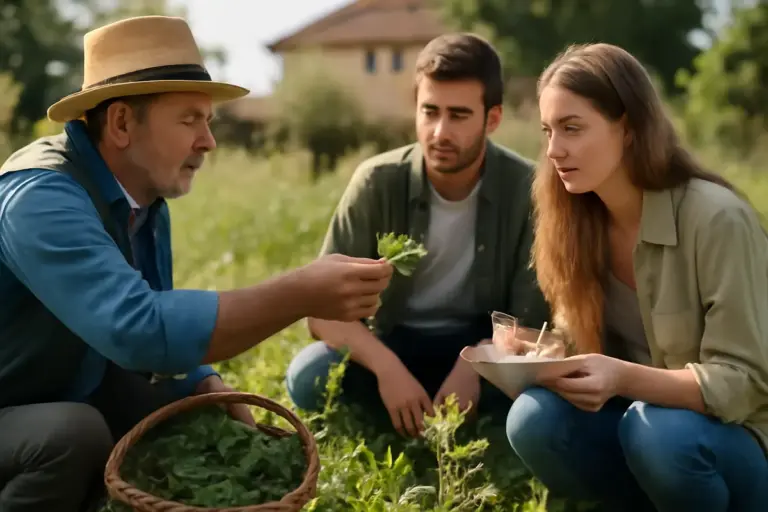 Scoprire le erbe selvatiche commestibili guidati dagli agricoltori locali: il valore che aggiunge gusto al tuo soggiorno